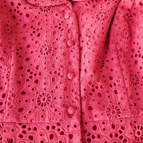 ANTONIO MELANI Cotton Eyelet Midi Dress Button Front Sleeveless Coral Size 4 New - Picture 7 of 16